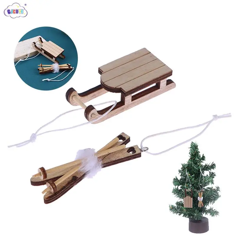 

Dollhouse Wooden Sleigh Model Sled Ornament Miniature Christmas Vintage Living Scene Tree Hanging Decor Xmas Gift Pendant
