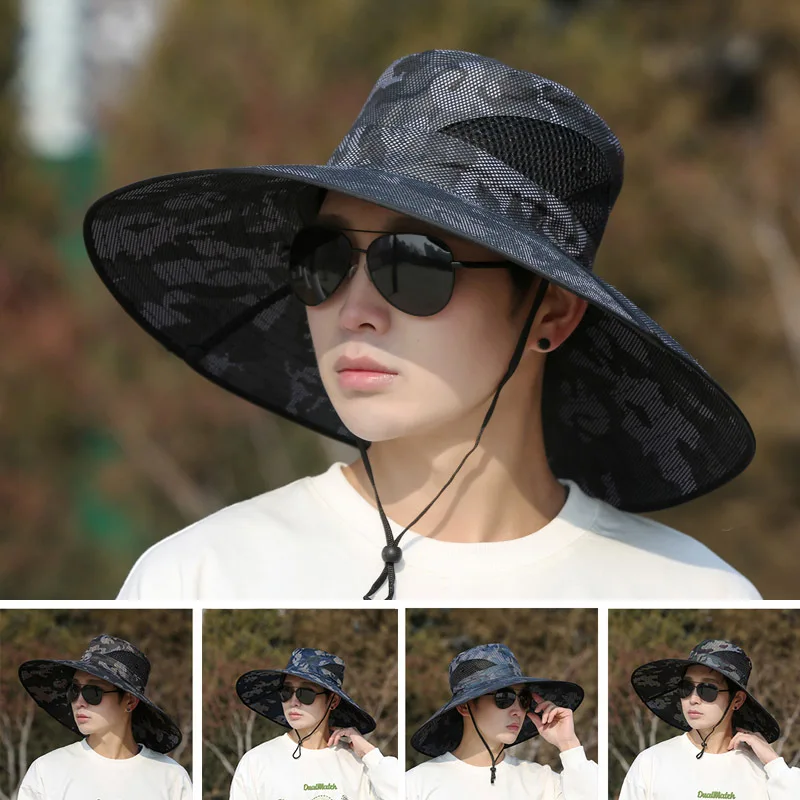 

15CM large brim men's sun protection sunshade hat, new summer mountaineering sunshade hat, outdoor Benny fisherman hat