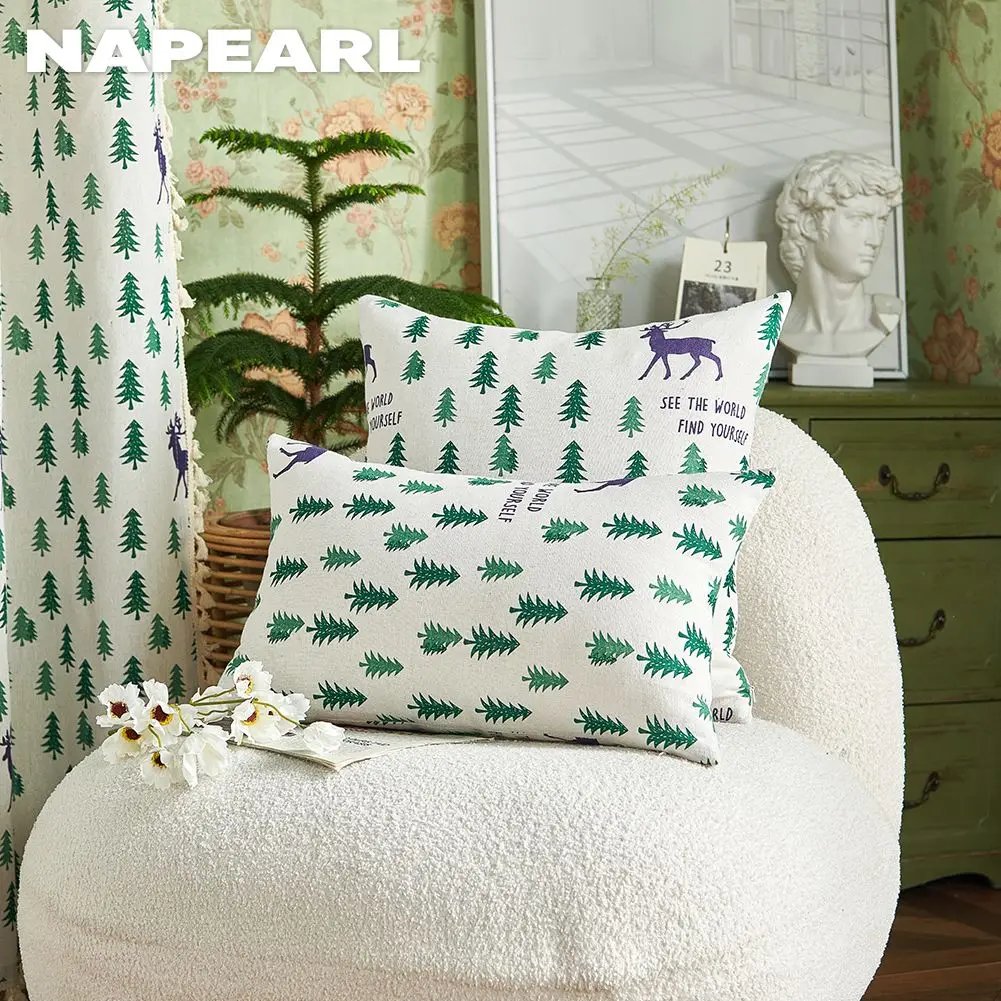 

Наволочки NAPEARL из хлопка и льна, наволочки с рисунком зеленого дерева, чехол для дивана, Декор для дома, 1 шт.