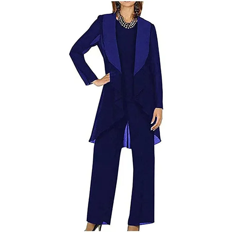 

Plus Size Mother of the Bride Dresses Chiffon Pantsuit Wedding Party Guest Gown Dress 3 Pieces