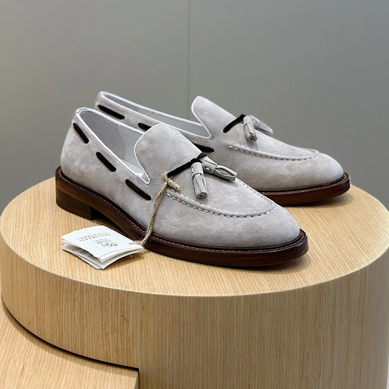 

Men's Light Gray Tassel-detail Loafers Handcrafted Practical But Stylish Business Casual Shoes With Blake Stitching Details