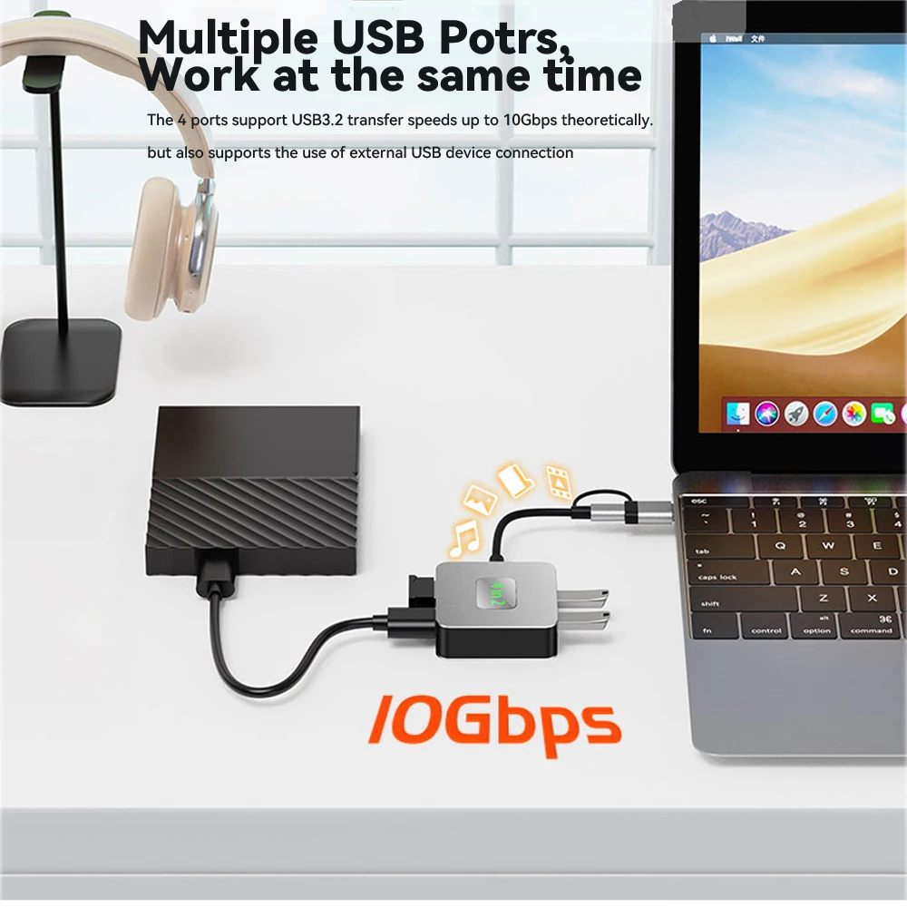 Tebe 4 IN 2 USB 3.2 Hub USB-A+USB-C to USB 3.2 Gen 3.2 /10Gbps USB-C 3.2 Splitter Adapter for Macbook Dell Huawei Xiaomi 4