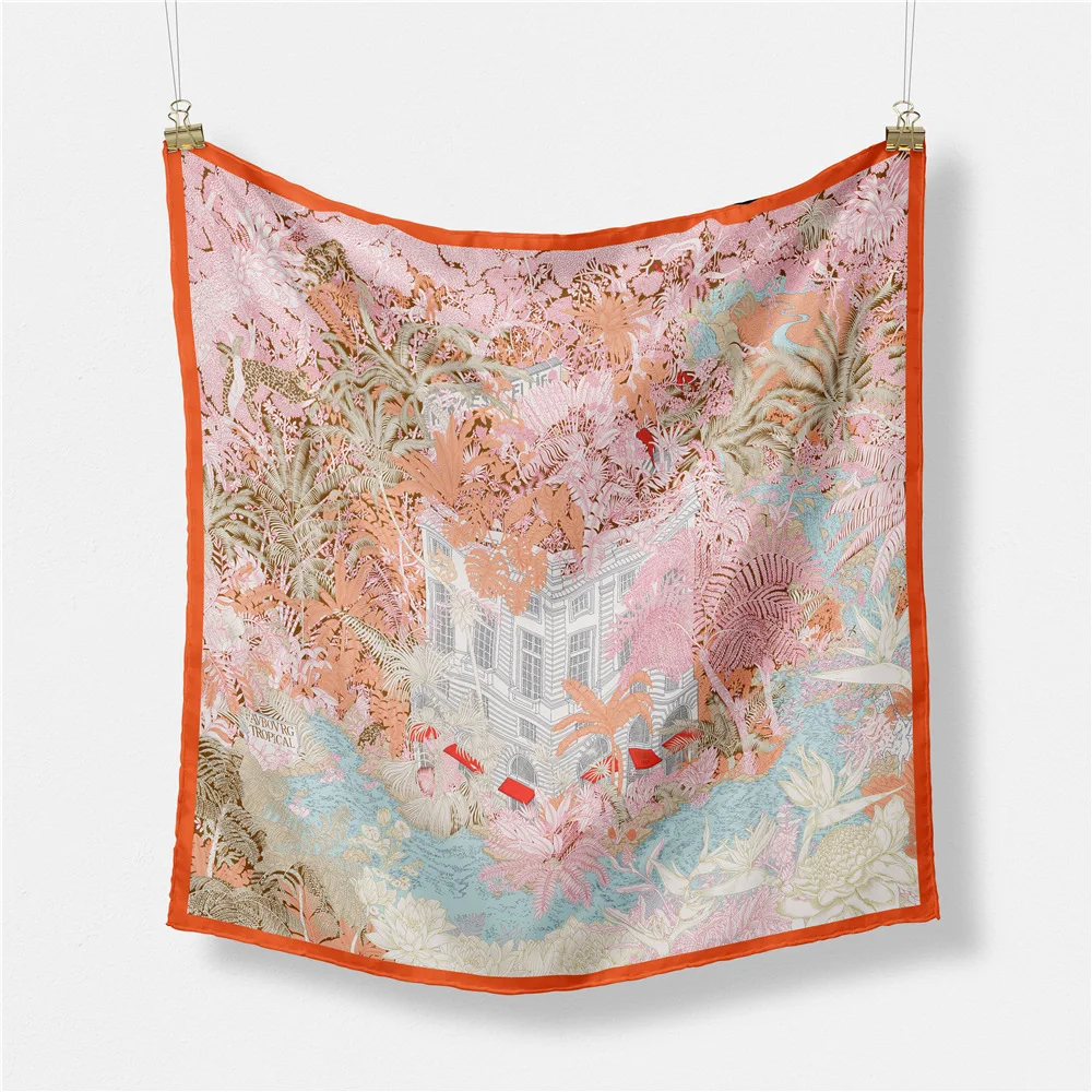 

Роскошный женский шарф 53 см 2022 дизайн замок джунглей брендовый шелковый шарф модный квадратный шарф для волос хиджаб шейный платок для женщин