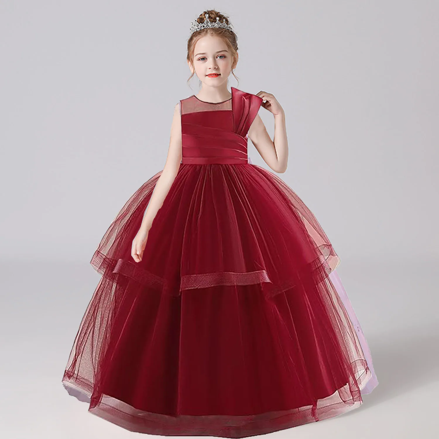 

Little Big Girls One Shoulder Flower Girl Birthday Party Pageant Formal Bowknot Long Dress ALP0012