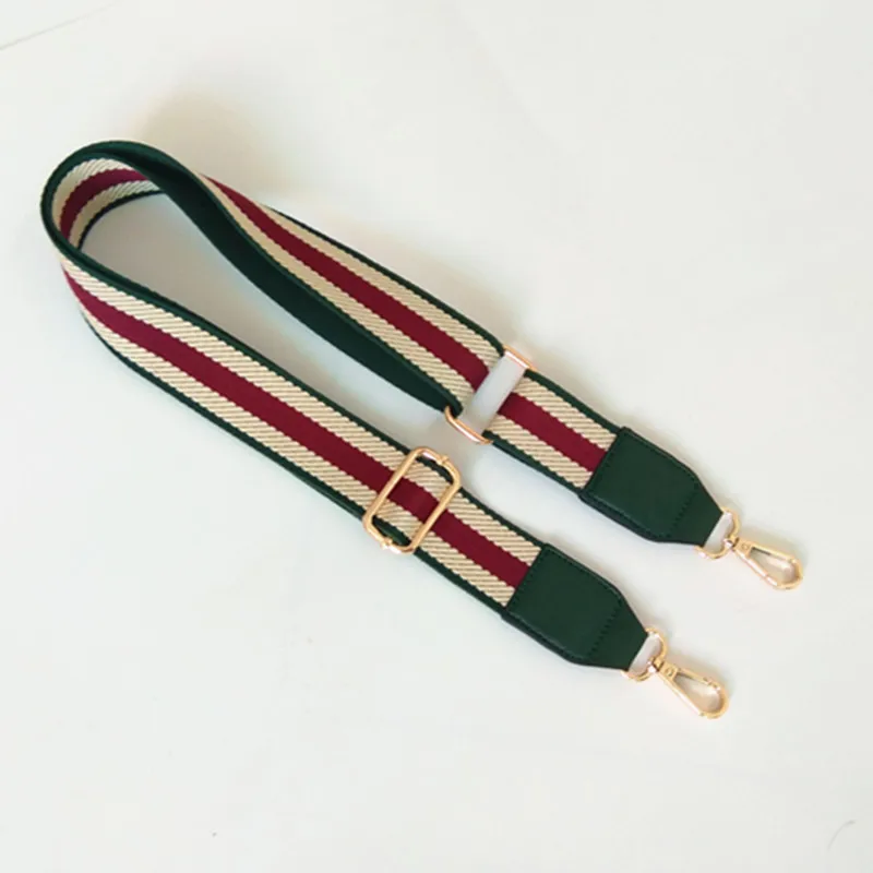 Classic Mix Color Striped Leather Long Strap Bag Accessories Adjustable Women's Shoulder Weight Reduction Gold Buckle Wholesale