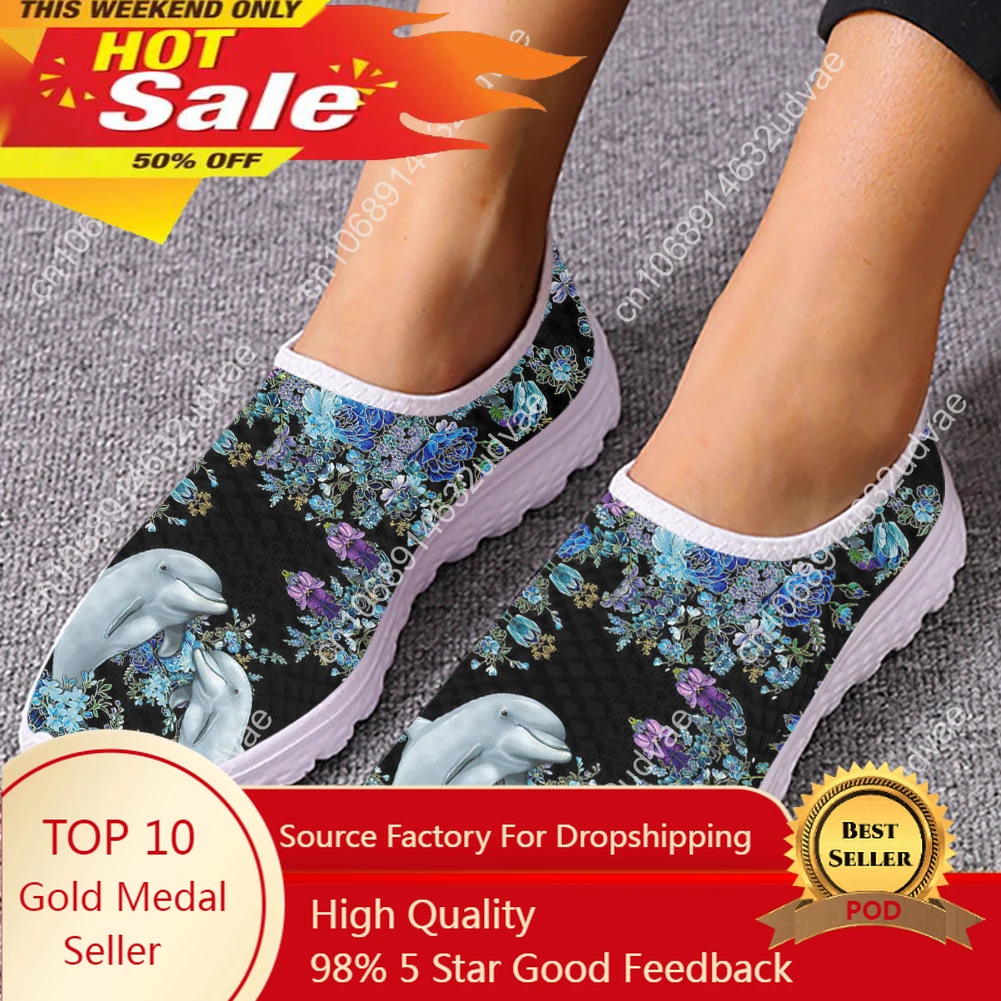 Dolphin Mandala Floral Printed Flat Shoes For Women Lightweight Mesh Sneakers Female Outdoor Casual Tennis Mujer
