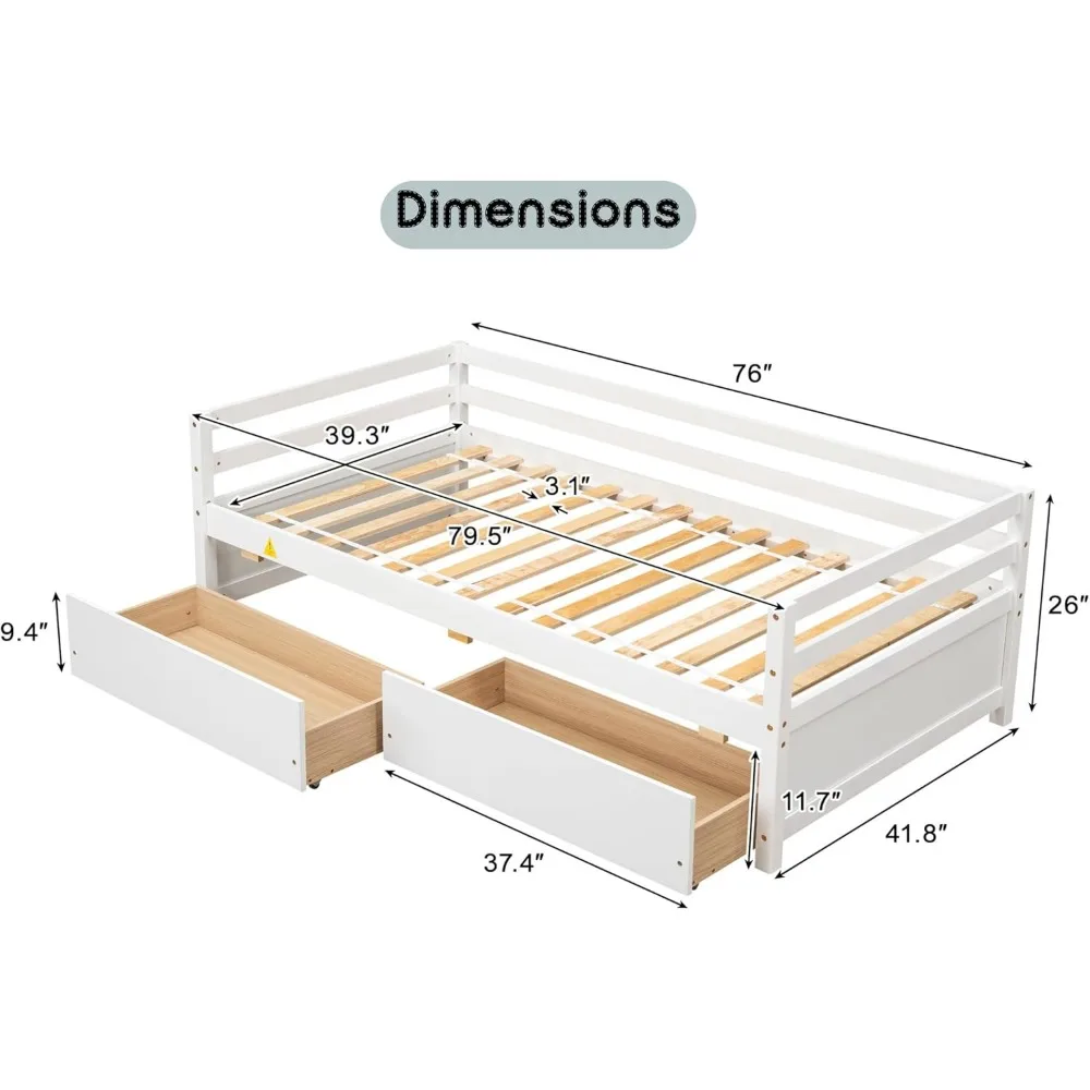 Twin Daybed with 2 Storage Drawers, Wooden Twin Size Daybed Frame, Dual-Use Daybed Sofa Kids Bed for Living Room,Children Room 2