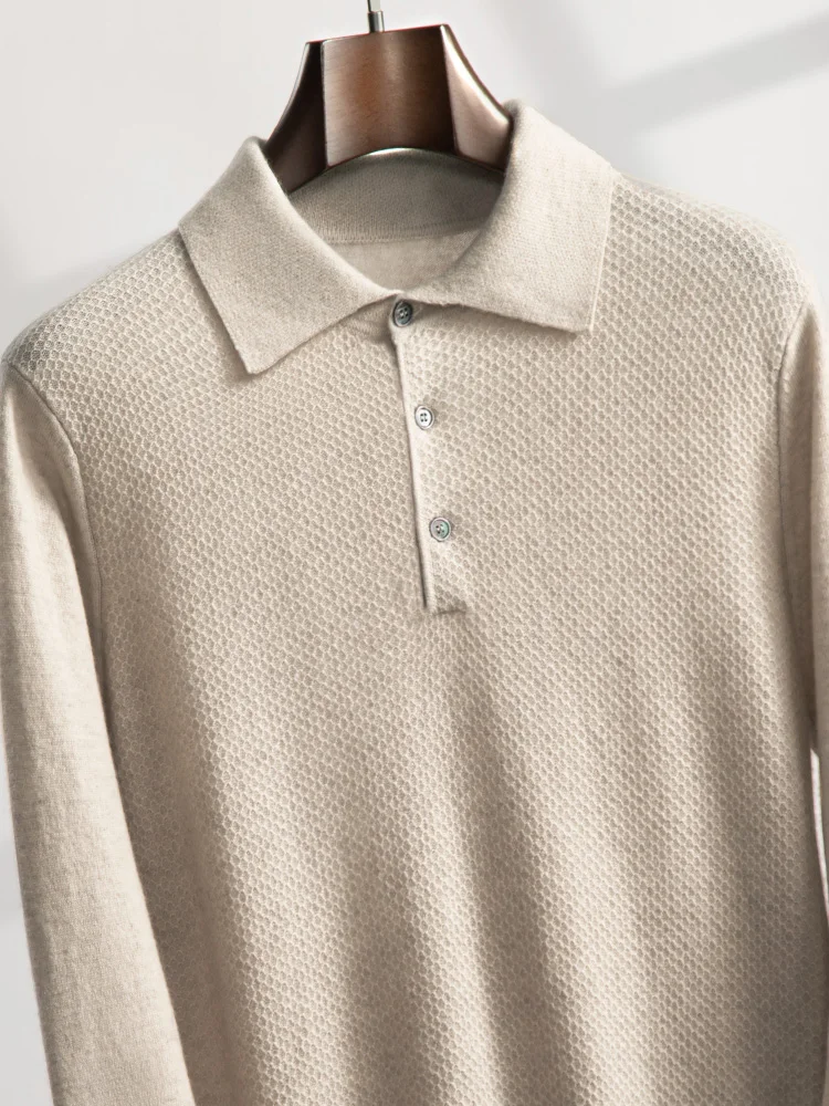Autumn Winter Men 100% Cashmere Sweater Luxury Shirt Collor Pullover Casual Smart Jumpers Soft Cozy Knitwear Beehive Tops Cloth 4