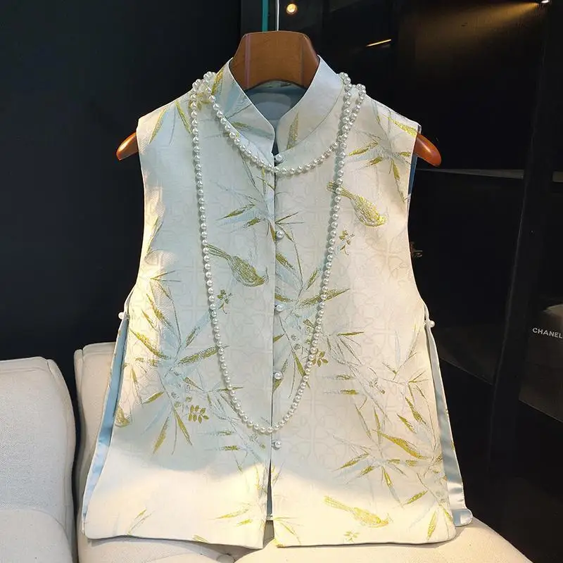 Women Chinese Shirt Vintage Stand Collar Plate Button Top