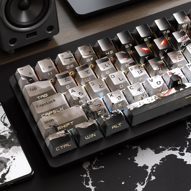 129 Keys Swordsman 5 Sides Dye Sub PBT Keycap Cherry Profile Side Printed Shine Through Keycaps for MX Switches Gaming Keyboard