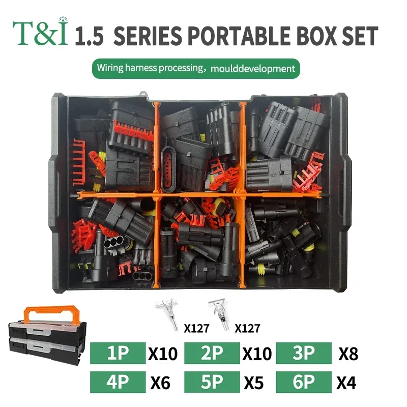 

Portable Box Kit 1P/2P/3P/4P/5P/6Pin Tyco Superseal 1.5 series Auto Waterproof Wire Connector DJ7041-1.5-11/21 282080-1