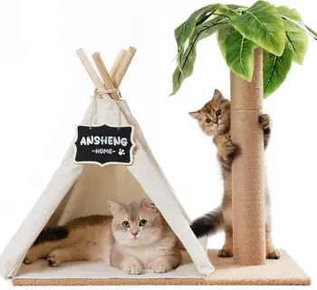MEWOOFUN Cat Scratching Post Teepee Tent 1