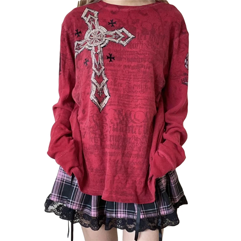 Fairy Grunge y2k Top Women Gothic Graphic Print Round Neck Long Sleeve T Shirt Emo Clothes 2000s Clothing Streetwear 1 Fairy Grunge y2k Top Women Gothic Graphic Print Round Neck Long Sleeve T Shirt Emo Clothes 2000s Clothing Streetwear