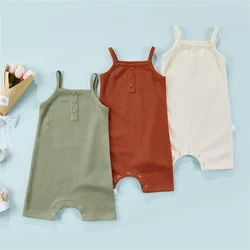 Combinaison d'été sans manches pour bébés garçons et filles de 1 à 3 ans, boutons de couleur unie, barboteuse douce à entrejambe, body à boutons 