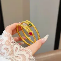 Boutique 9999 Gold Luxury Bracelet Ring Set Female Fashion Noble 24K Year Snake Bracelet Open Band Ring AU750 4