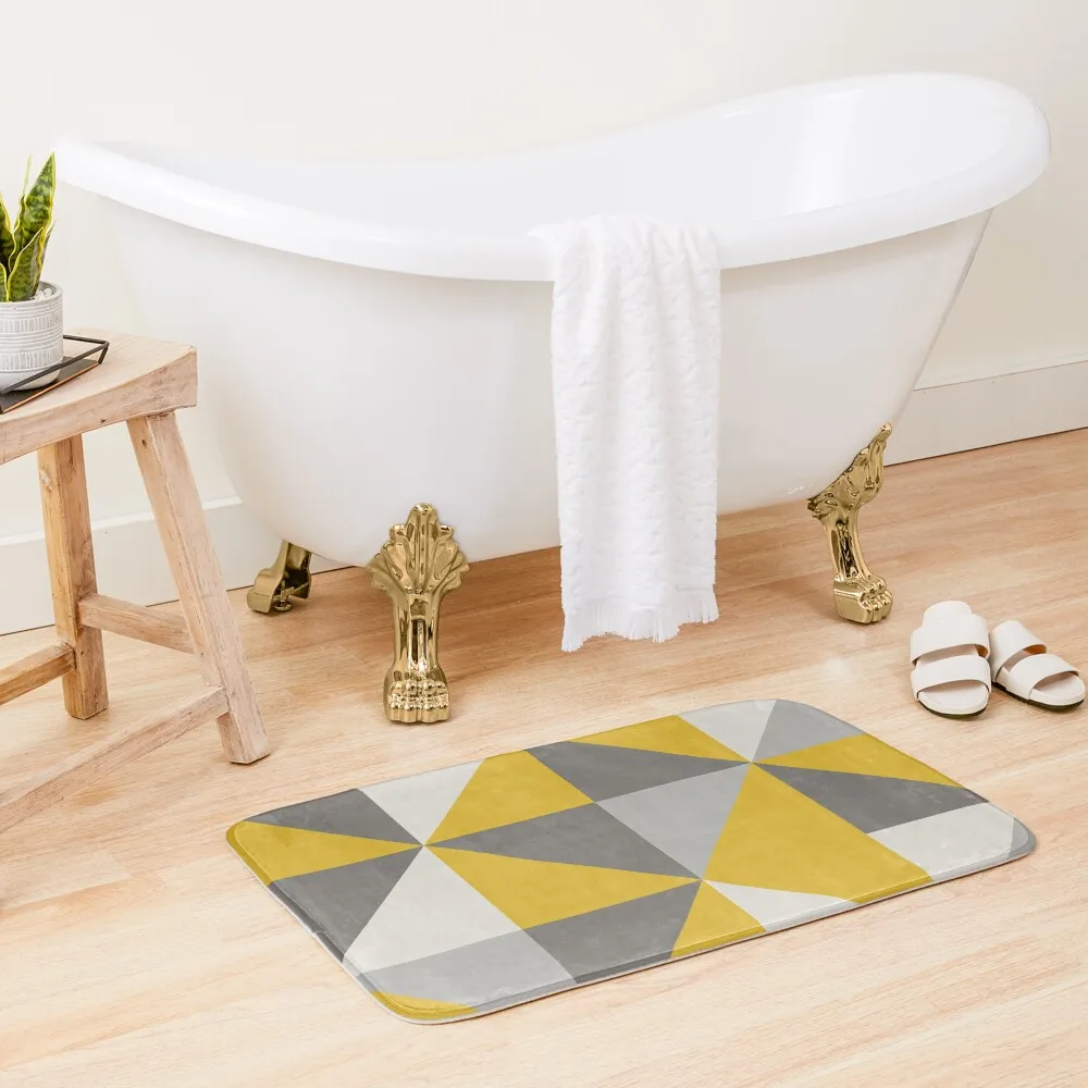 

Retro Triangle Design in Yellow and Grey Bath Mat Shower Bathroom Mats