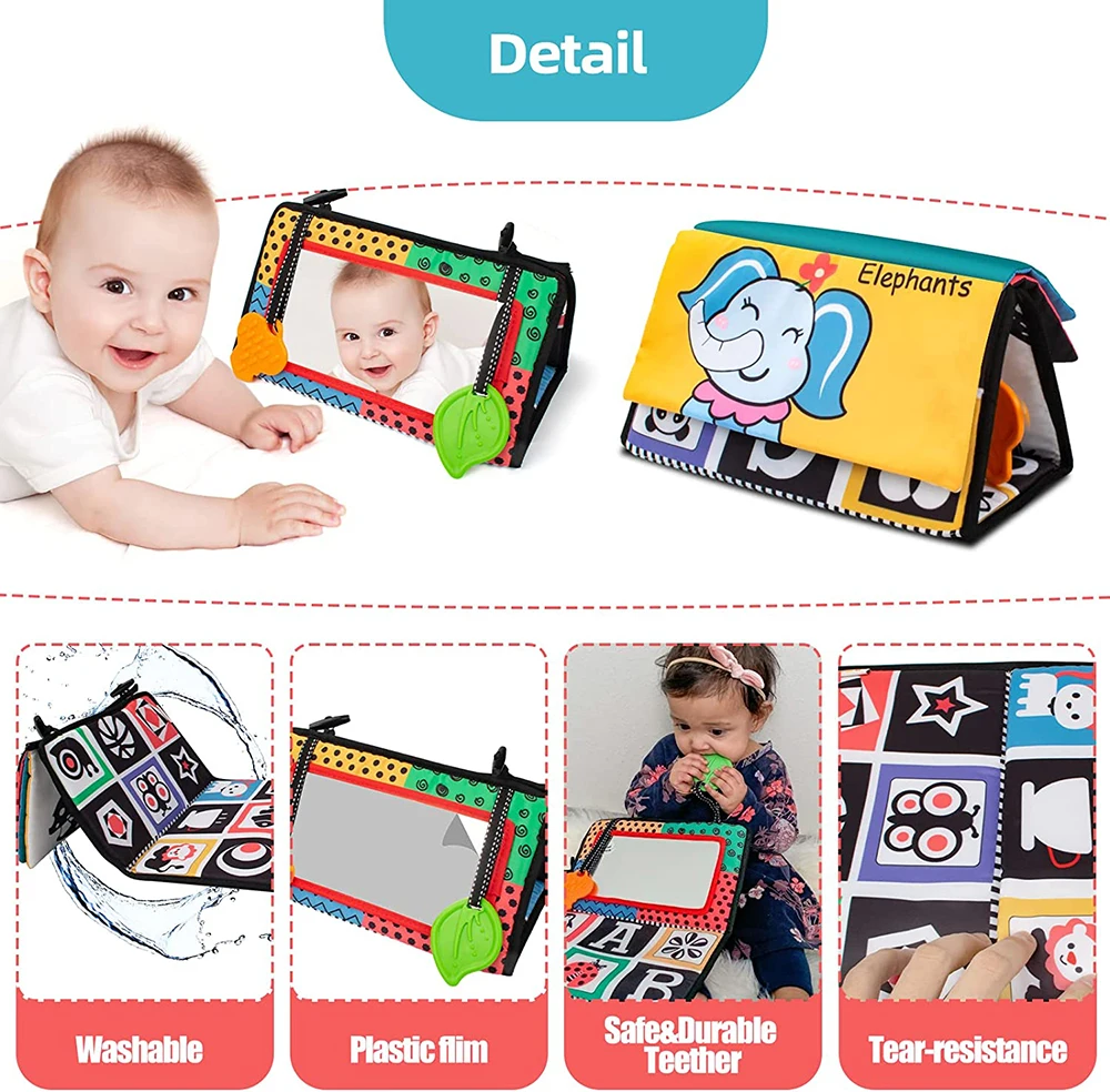 Montessori Tummy Time Floor Mirror Baby Toys with Teethers Cloth