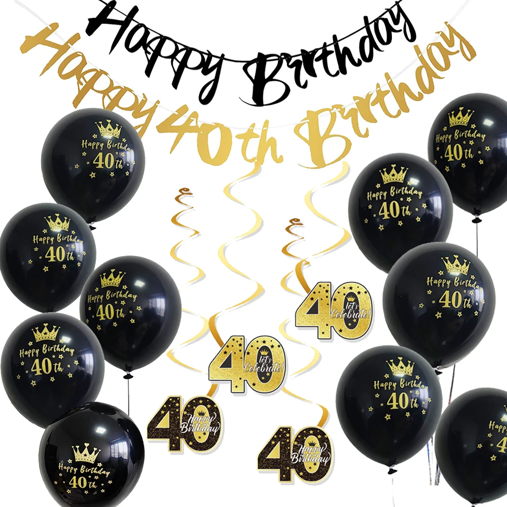 40 Years Birthday Party Decorations Happy 40th Birthday Paper Banner 12inch Latex Balloons 40th Birthday Party Hanging Supplies