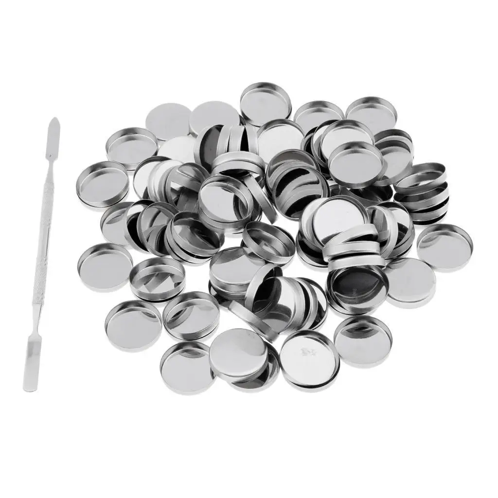 Palette Deep Round Empty Metal Pans With Stick Quantity Of 100 (26mm Diameter)