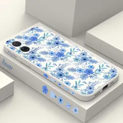 Blue Floral Silicone Phone Case Cover - Elegant Floral Design for MOTO G32 (White)