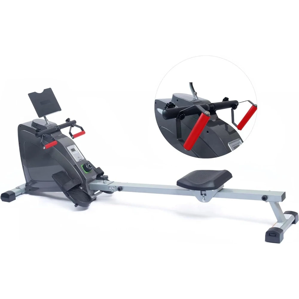 

Fitness Magnetic Rowing Machine/LCD Monitor & Tablet Holder, Max Weight 360 lbs, Dual Handle Cycle Design,Release Your Wrist