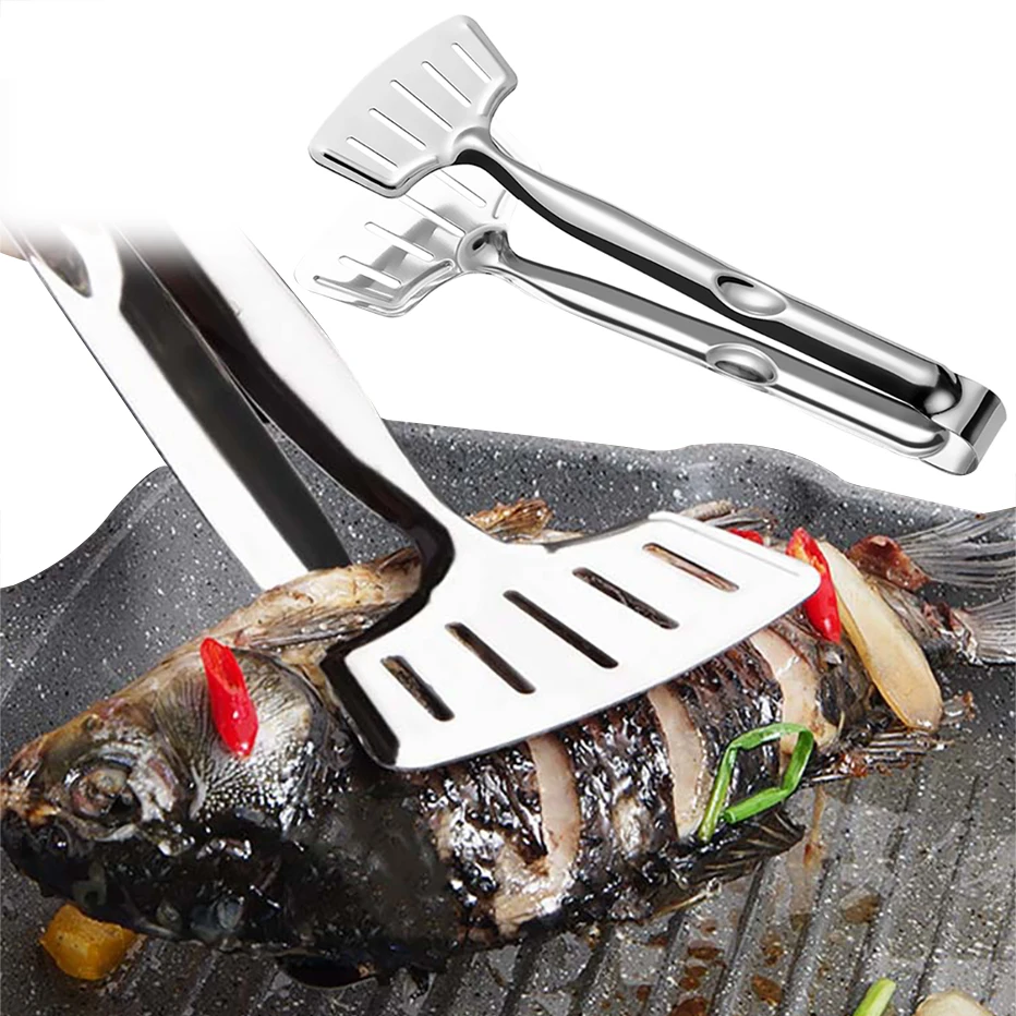 Double Sided Cooking Tongs Stainless Steel Fishing Turner Flipping Spatula Tongs Clip for Fish