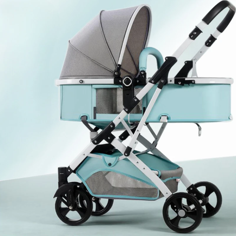 High-View Convertible Baby Stroller with Bassinet, Reversible Lightweight Foldable Design for Infants, Compact Pushchair