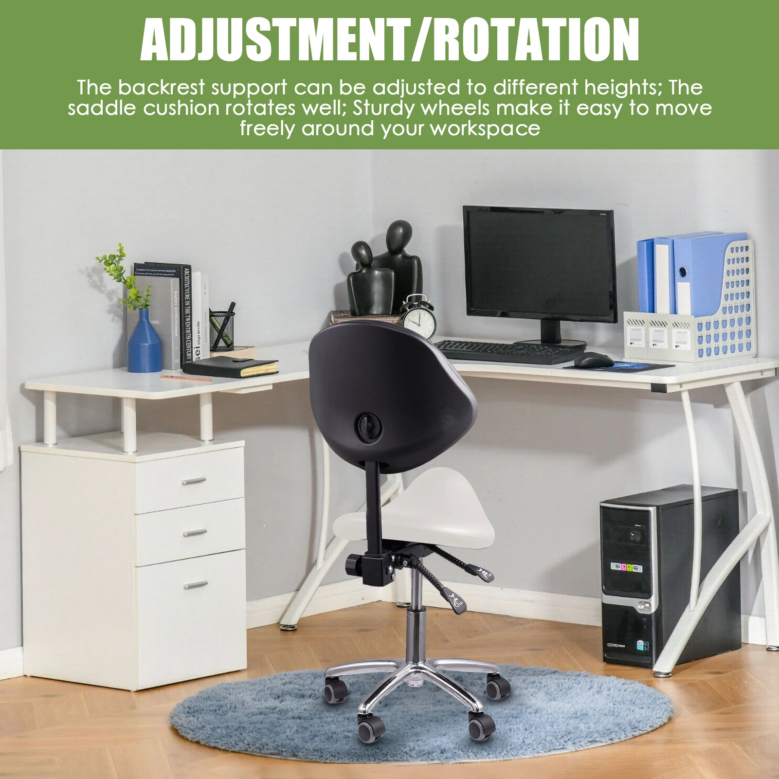 Saddle Rolling Adjustable Chair Adjustable Height Ergonomic Saddle Stool for Kitchen Salon Work Area Clinic Living Room 5