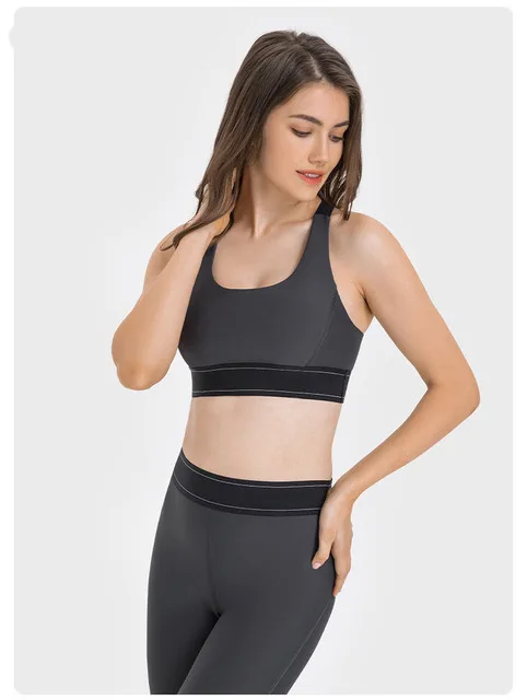 Personalisierter Sport-BH in Kontrastfarbe, hochfest, verstellbarer Schultergurt, Fiess Lauf-Yoga-BH, Fiess Hosen-Set_voghion.com