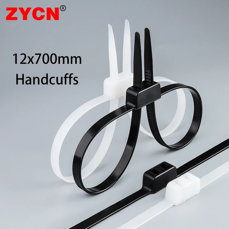 Algemas de Polícia de Plástico Double Flex Cuff Descartável Nylon Zip Cabo Tie Fasten Loop Auto-locking Força Pcs 12x 700 mm