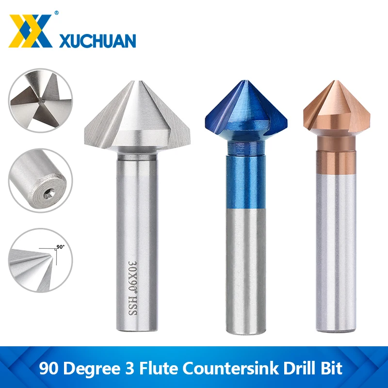 XUCHAUN 3 Flute Countersink Drill Bit 90 Degrees HSS Chamfering Cutter ...