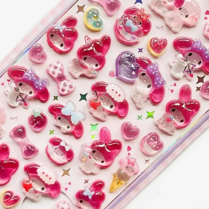3D Sanrio Hellokitty Kuromi Cinnamoroll Aufkleber Niedliche Anime Transparente Gelee-Kristall Dekorative Aufkleber Handyhülle DIY Kinderspielzeug – Detail 6