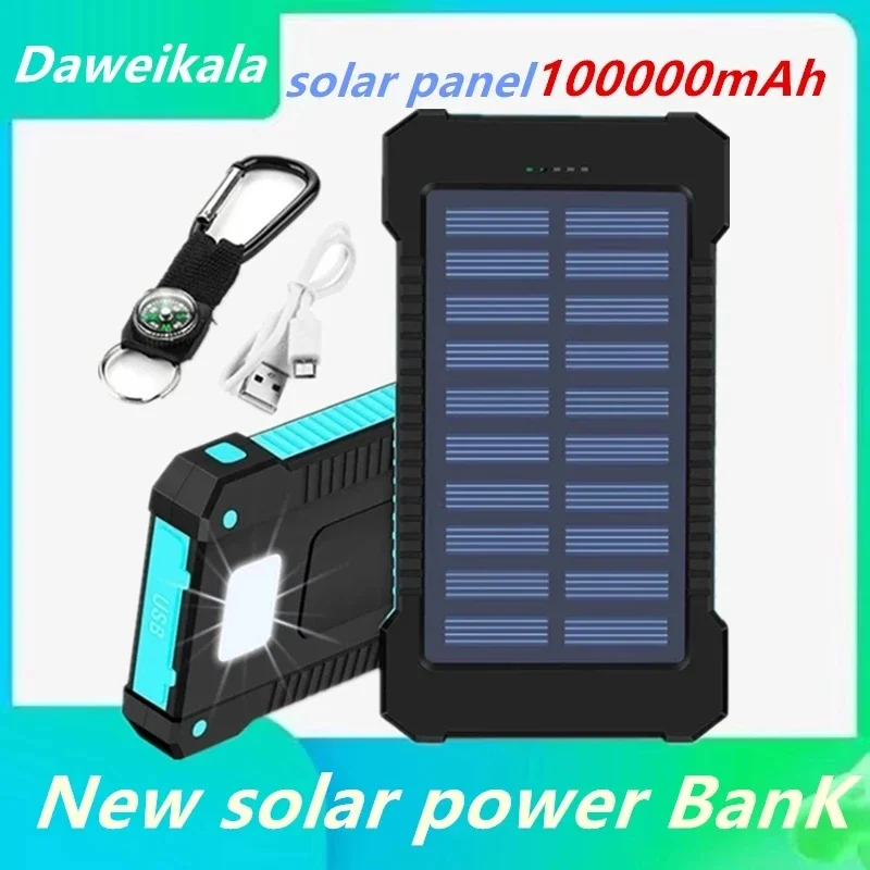 

Banco de energía de panel Solar, brújula de 100000mAh, Correa impermeable para exteriores, carga inalámbrica,+free shipping