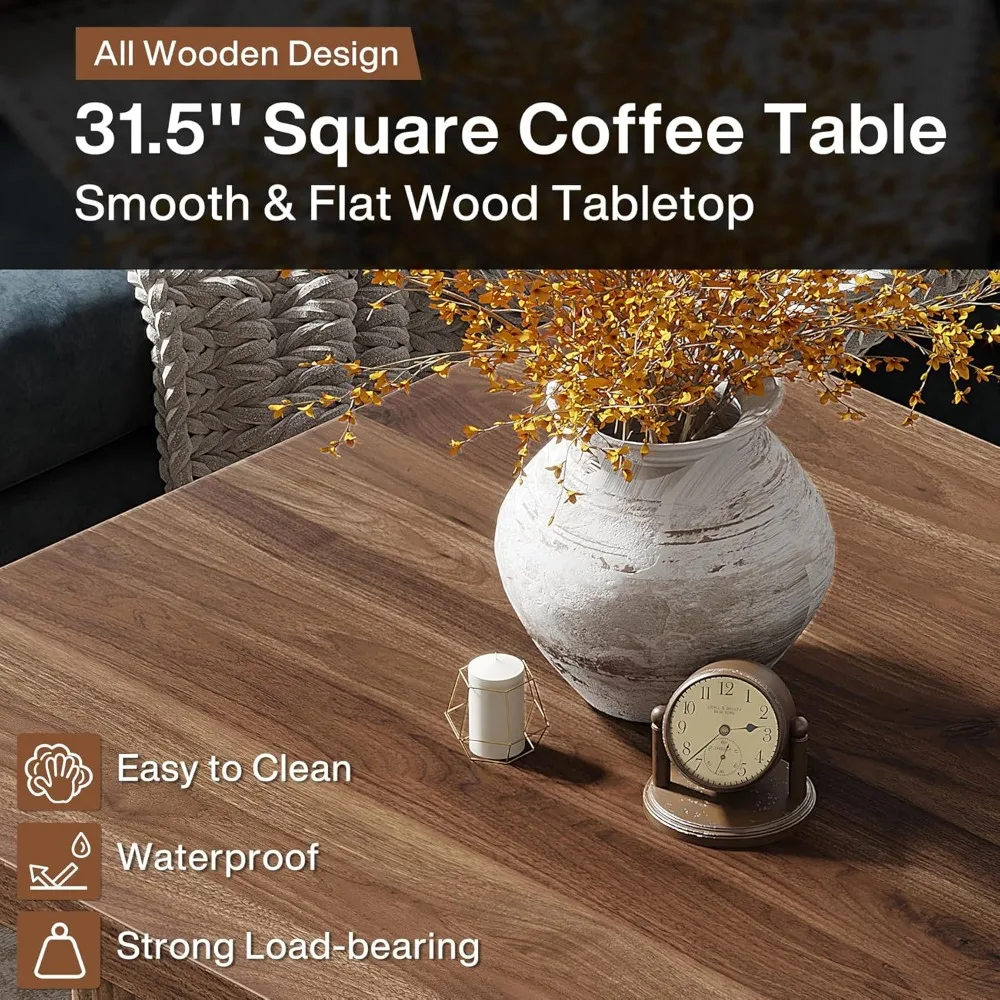 Square Coffee Table, 31.5-Inch Engineered Wood Coffee Table for Living Room, Vintage Center Table 5