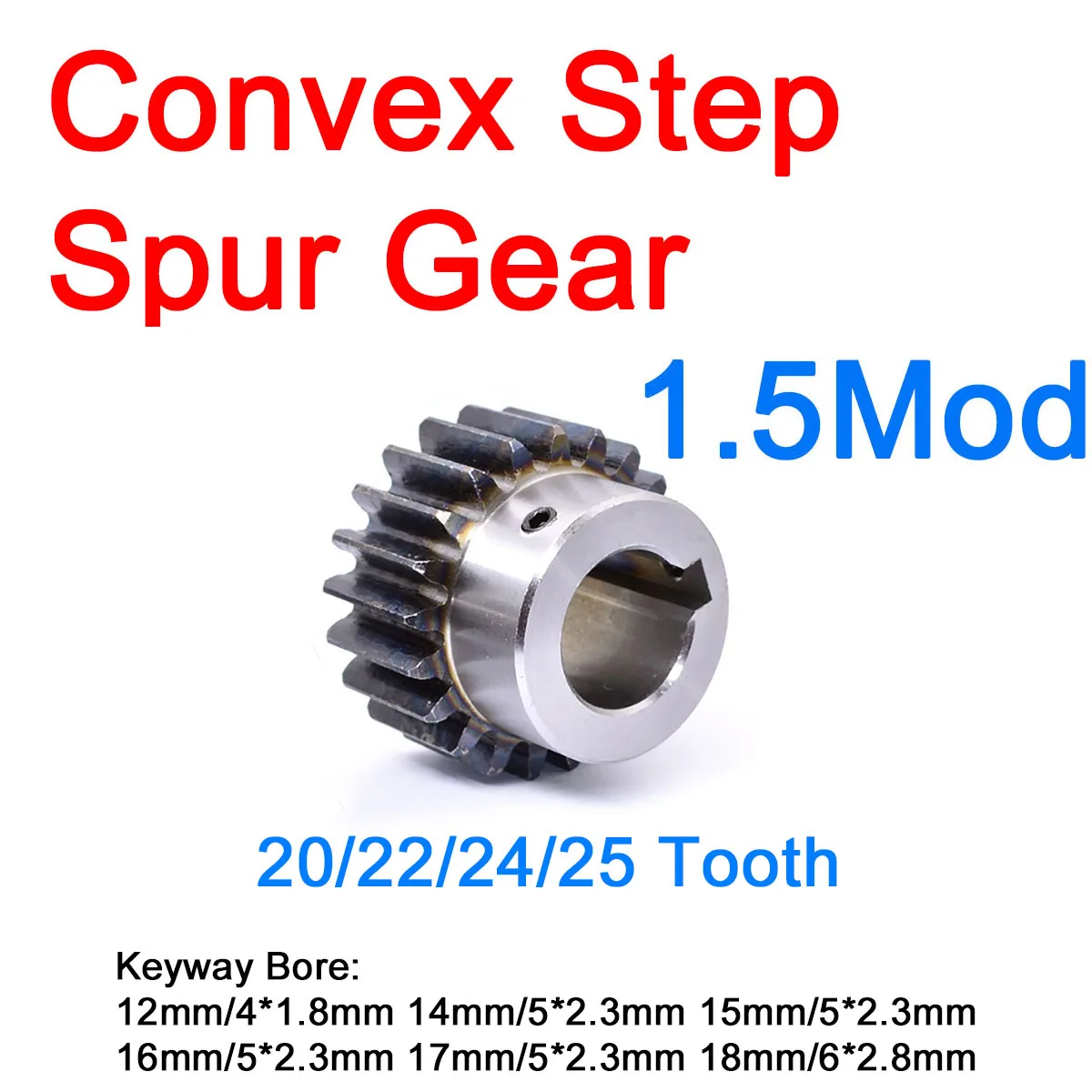 Passo Convexo Spur Gear Motor Gear Aço Carbono Bore Keyway 1.5mod 20 22 24 25 Tooth 12 mm 14 mm 15 mm 16 mm 17 mm 18 Milímetros 1pc