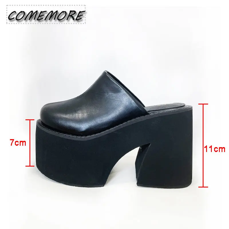 Big Size 43 New Platform Women Slippers Fashion Chunky High Heeled Sandals Comfort Roma Style Round Toe Slide Mule Shoes Summer