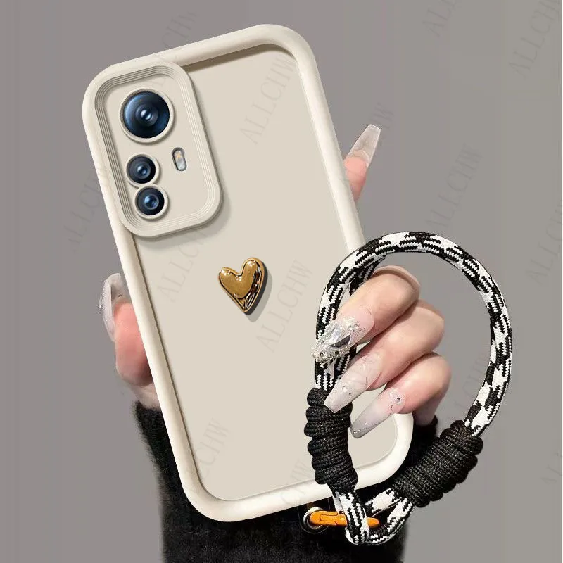 Golden Love Heart Hand Strap Full Package Phone Case Cover