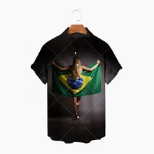 

Brazil Football Flag Statue of Christ Custom Pattern Top 3d Printing Men Women's Breathable Hawaiian Shirt Short Sleeve