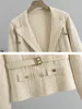 Chic Design Knitted 2 Piece Sets Women Single Breasted Knit Sweater Cardigan Tops With Belt Conjuntos High Waist Skirts Outfit 5