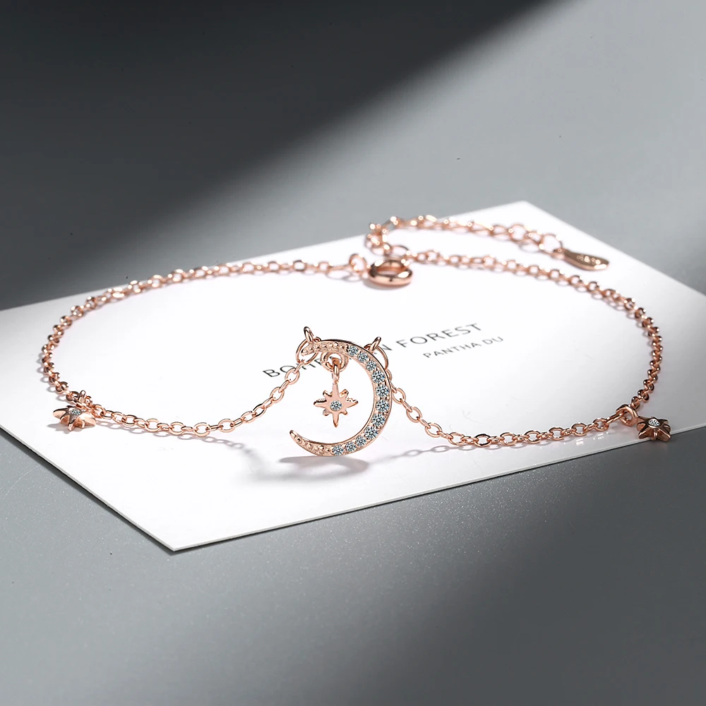 Cavigliere Genuine In Argento Sterling 925 Fashion Star Moon Shine Cz Cavigliere Per Le Donne Lady Birthday Present Jewelry Dg0124