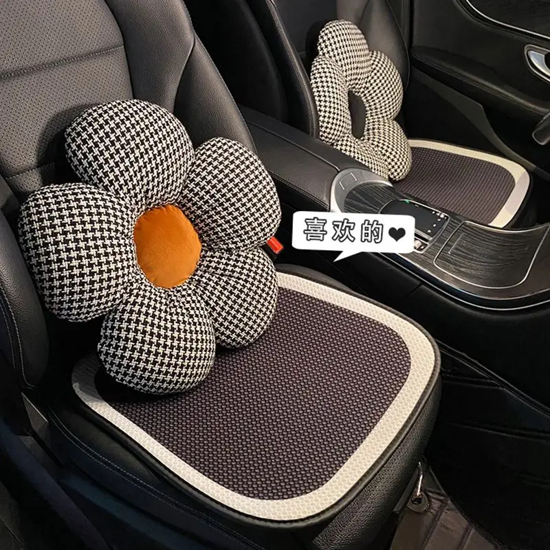 Car Headrest Waist Celebrity Houndstooth Auto Seat Back Pad Neck Support Pillow Cushion Interior Product for Female Lady Woman