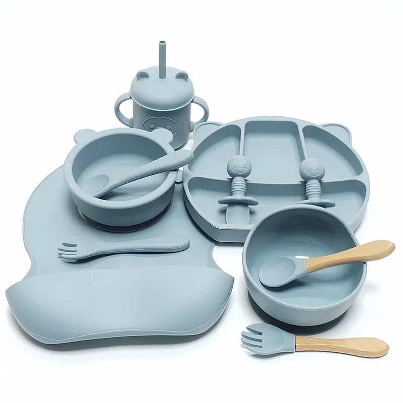 11pcs Children's Tableware Set Baby Silicone Bowl Set Baby Complementary Bowl Food Grade Silicone Fork Spoon Bowl 6
