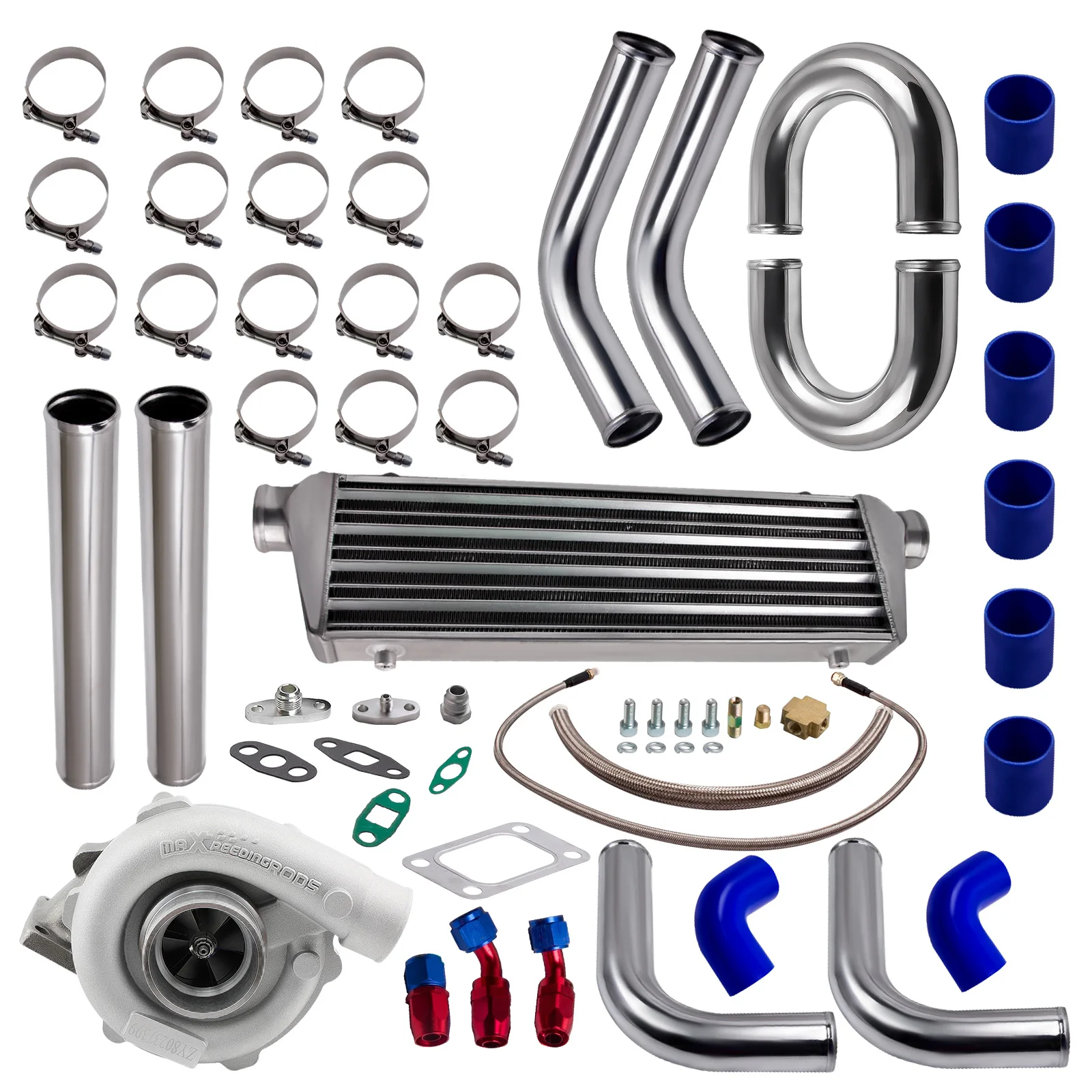 T04E T3/T4 A/R 0.63 400 + Hp Turbo Oil Line Kit Tubi Intercooler Da 2.5"