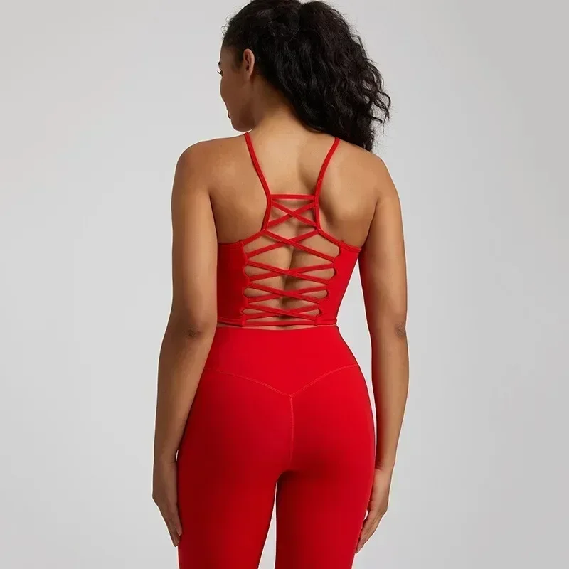 Lemon Crew Neck Cross Back Women Fitness Bra Sport Yoga Underwear Top Chest Pad High Strength Comprehensive Training Jog