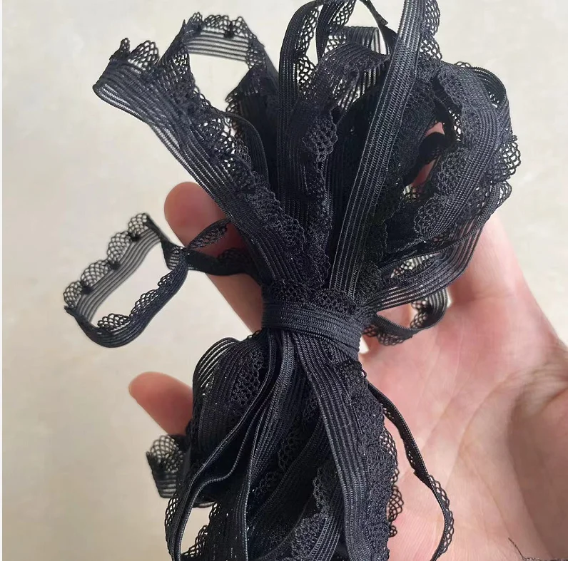 Black Elastic Lace Trim Sewing Lace Mesh Ribbon Guipure Trimmings Fabric Warp DIY Garment Accessories 10 Meter 11mm