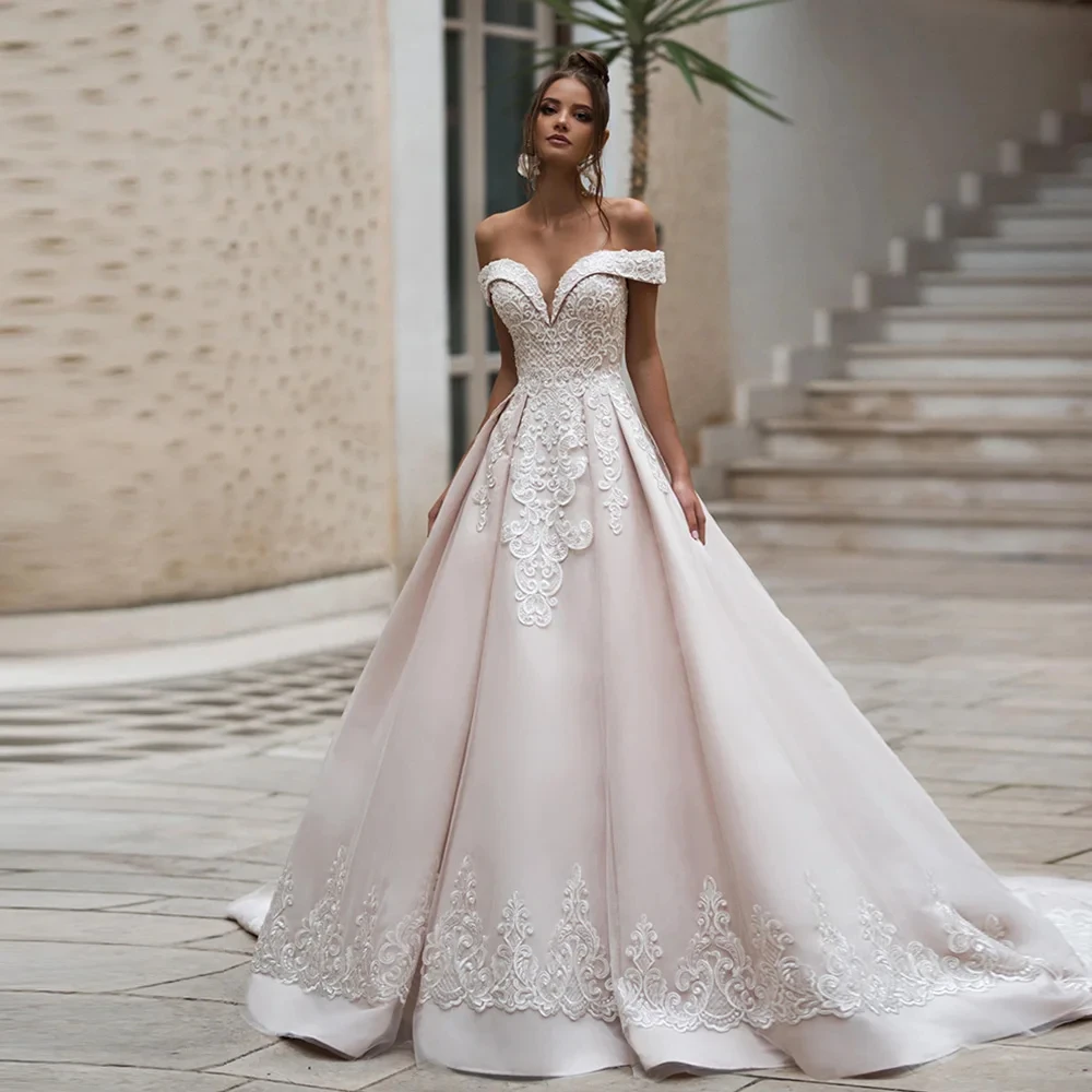

Beading Appliques Vintage Wedding Dress 2024 Off the Shoulder Vestidos De Novia Lace Up Back Trouwjurk Robe De Mariage