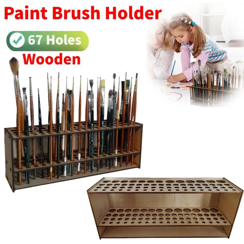 67 Holes Paint Brush Holder Pencil holder drawing accessories Wooden art supplies for artist Painting Brush Stand Desk Organizer paintbrush holder