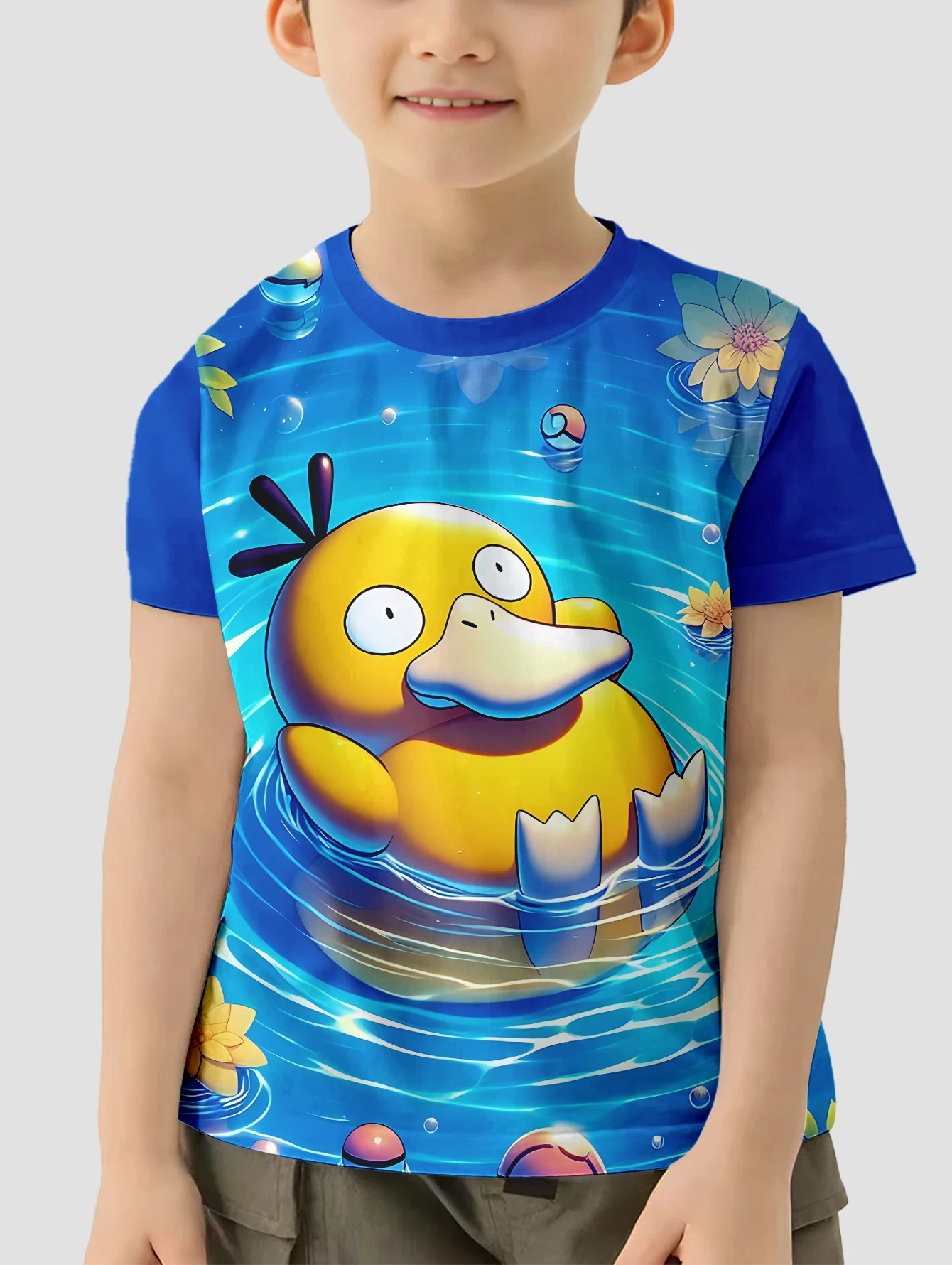 3D Print Cartoon P-psyducks Pokemons Baby Clothing 5 to 14 Years Male Outdoor Clothes for Children Boy Girl Child T-Shirt Top 2