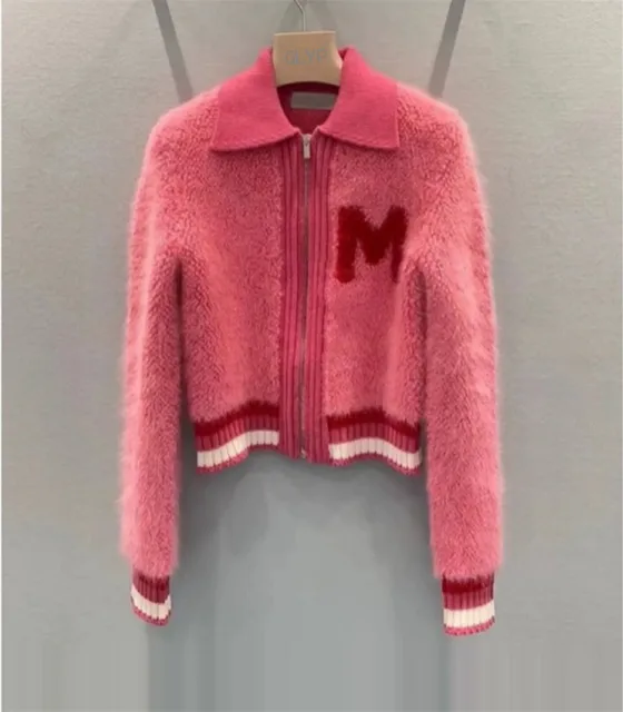 레터 M 니트 가디건 어깨 패드 캐시미어 밍크 스웨터 코트