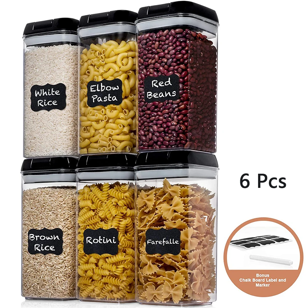 Airtight Food Storage Container 6Pcs Set,Plastic Food Container Kitchen Multigrain Sealed Storage Jar,Cans for Bulk Cereals